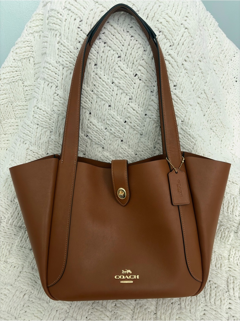 Coach Large Brown Leather Hadley Turnlock Tote